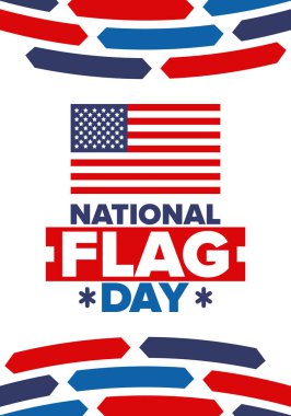 ABD 'de Ulusal Bayrak Günü. Amerikan bayrağı günü. ABD 'de yıllık 14 Haziran tatili kutlandı. Vatanseverlik tasarımı. Poster, tebrik kartı, afiş ve geçmiş. Vektör illüstrasyonu