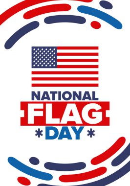 ABD 'de Ulusal Bayrak Günü. Amerikan bayrağı günü. ABD 'de yıllık 14 Haziran tatili kutlandı. Vatanseverlik tasarımı. Poster, tebrik kartı, afiş ve geçmiş. Vektör illüstrasyonu