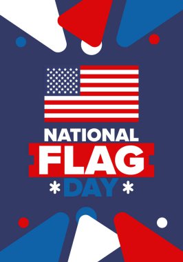 ABD 'de Ulusal Bayrak Günü. Amerikan bayrağı günü. ABD 'de yıllık 14 Haziran tatili kutlandı. Vatanseverlik tasarımı. Poster, tebrik kartı, afiş ve geçmiş. Vektör illüstrasyonu