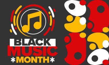 Haziranda Kara Müzik Ayı. Afro-Amerikan Müzik Takdir Ayı. Amerika 'da yıllık kutlama. Müzik konsepti. Poster, kart, afiş ve geçmiş. Vektör illüstrasyonu