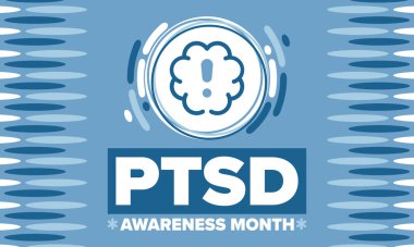 Haziran 'da TSSB Farkındalık Ayı. Travma Sonrası Stres Bozukluğu. Amerika 'da yıllık kutlama. Tıbbi sağlık ve farkındalık tasarımı. Poster, kart, afiş ve geçmiş. Vektör illüstrasyonu