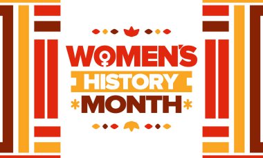 Mart 'ta Kadın Tarihi Ayı. Kadın hakları ve eşitlik. Dünyadaki kız gücü. Vektör olarak kadın sembolü. Her yıl kadınların tarihe katkılarıyla kutlanırdı. Poster, kartpostal, resim