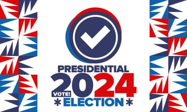 Birleşik Devletler 'de 2024 Başkanlık Seçimi. Oylama günü, 5 Kasım. Amerikan seçim kampanyası. Seçimini yap! Vatansever Amerikan vektör illüstrasyonu. Poster, kart, afiş ve arkaplan