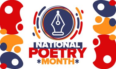 Nisan 'da Ulusal Şiir Ayı. Amerika Birleşik Devletleri ve Kanada 'da şiir festivali. Edebi olaylar ve kutlamalar. Tebrik kartı, davetiye, afiş ya da geçmiş. Vektör posteri