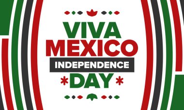 Yaşasın Meksika. Meksika Bağımsızlık Günü. İyi tatiller. Yıllığı 16 Eylül 'de kutlayın. Özgürlük günü. Vatansever Meksika tasarımı. Poster, kart, afiş, şablon, geçmiş. Vektör illüstrasyonu