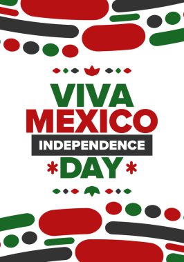 Yaşasın Meksika. Meksika Bağımsızlık Günü. İyi tatiller. Yıllığı 16 Eylül 'de kutlayın. Özgürlük günü. Vatansever Meksika tasarımı. Poster, kart, afiş, şablon, geçmiş. Vektör illüstrasyonu
