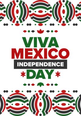 Yaşasın Meksika. Meksika Bağımsızlık Günü. İyi tatiller. Yıllığı 16 Eylül 'de kutlayın. Özgürlük günü. Vatansever Meksika tasarımı. Poster, kart, afiş, şablon, geçmiş. Vektör illüstrasyonu