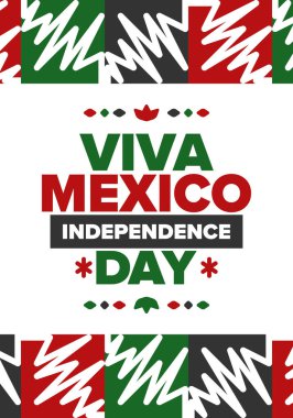 Yaşasın Meksika. Meksika Bağımsızlık Günü. İyi tatiller. Yıllığı 16 Eylül 'de kutlayın. Özgürlük günü. Vatansever Meksika tasarımı. Poster, kart, afiş, şablon, geçmiş. Vektör illüstrasyonu