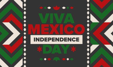 Yaşasın Meksika. Meksika Bağımsızlık Günü. İyi tatiller. Yıllığı 16 Eylül 'de kutlayın. Özgürlük günü. Vatansever Meksika tasarımı. Poster, kart, afiş, şablon, geçmiş. Vektör illüstrasyonu