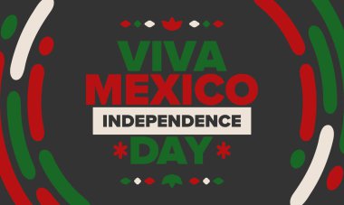 Yaşasın Meksika. Meksika Bağımsızlık Günü. İyi tatiller. Yıllığı 16 Eylül 'de kutlayın. Özgürlük günü. Vatansever Meksika tasarımı. Poster, kart, afiş, şablon, geçmiş. Vektör illüstrasyonu