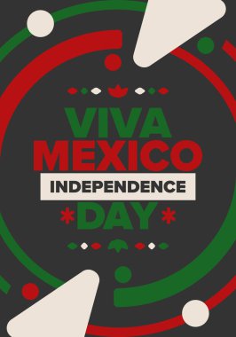 Yaşasın Meksika. Meksika Bağımsızlık Günü. İyi tatiller. Yıllığı 16 Eylül 'de kutlayın. Özgürlük günü. Vatansever Meksika tasarımı. Poster, kart, afiş, şablon, geçmiş. Vektör illüstrasyonu
