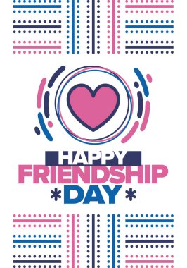 Ağustosta Dostluk Gününüz kutlu olsun. Arkadaşlar sever. Mutlu bayramlar, yıllık kutlamalar. Sosyal birlik. Sonsuza dek birlikte. Poster, tebrik kartı, afiş ve geçmiş. Vektör illüstrasyonu