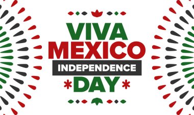 Yaşasın Meksika. Meksika Bağımsızlık Günü. İyi tatiller. Yıllığı 16 Eylül 'de kutlayın. Özgürlük günü. Vatansever Meksika tasarımı. Poster, kart, afiş, şablon, geçmiş. Vektör illüstrasyonu