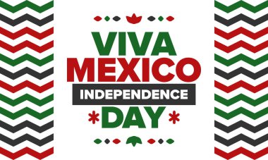 Yaşasın Meksika. Meksika Bağımsızlık Günü. İyi tatiller. Yıllığı 16 Eylül 'de kutlayın. Özgürlük günü. Vatansever Meksika tasarımı. Poster, kart, afiş, şablon, geçmiş. Vektör illüstrasyonu