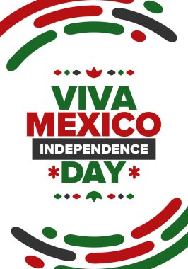 Yaşasın Meksika. Meksika Bağımsızlık Günü. İyi tatiller. Yıllığı 16 Eylül 'de kutlayın. Özgürlük günü. Vatansever Meksika tasarımı. Poster, kart, afiş, şablon, geçmiş. Vektör illüstrasyonu