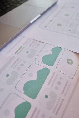Ux web sitesi tasarım kablosu. Taslak, prototip, çerçeve, gelecek tasarım projesi. Ui / Ux - kullanıcı arayüzü, kullanıcı deneyimi tasarımcısı. Web tasarım stüdyosu için yaratıcı bir konsept. Web sitesi geliştirme