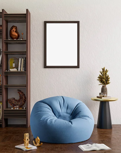 Beyaz arka planda asılı boş fotoğraf çerçevesi modeli. Sanat, Poster Gösterimi. Modern İçler.