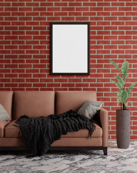 Duvarda asılı duran boş fotoğraf çerçevesi modeli. Sanat, Poster Gösterimi. Modern İçler.