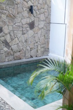 Güzel bir çeşmesi olan yüzme havuzu.