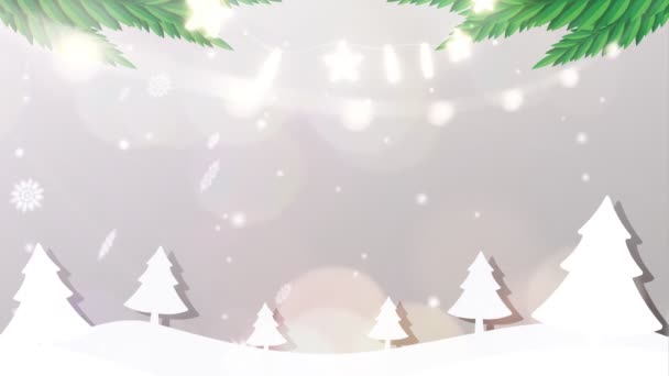 Veselé Vánoce Video Pozadí Rozmazaným Sněhem Světlem — Stock video