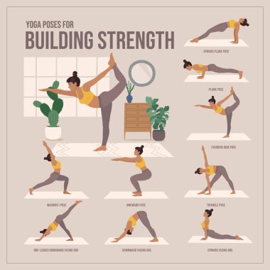 Yoga, bina dayanıklılığı için poz verir. Yoga yapan genç bir kadın. Kadın spor, aerobik ve egzersizler..