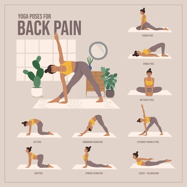 Yoga Bereitet Rückenschmerzen Junge Frau Yoga Pose Frau Trainiert Fitness lizenzfreie Stockillustrationen