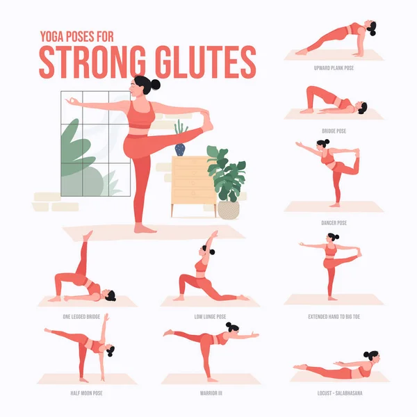 Poses Ioga Para Glúteos Fortes Jovem Praticando Pose Yoga Mulher —  Vetores de Stock