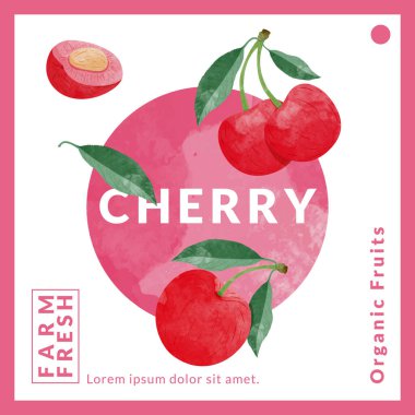 Cherry packaging design templates, watercolour style vector illustration.