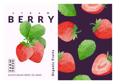 Çilek ambalaj tasarım şablonları, suluboya biçim vektör çizimi.