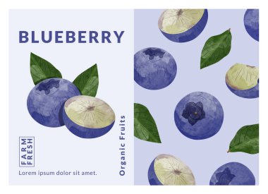 Yabanmersini ambalajı tasarım şablonları, suluboya biçim vektör çizimi. 