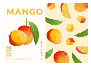 Mango paketleme tasarım şablonları, suluboya biçim vektör çizimi.