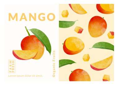 Mango paketleme tasarım şablonları, suluboya biçim vektör çizimi.
