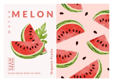 Karpuz paketleme tasarım şablonları, suluboya biçim vektör çizimi.