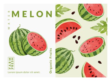 Karpuz paketleme tasarım şablonları, suluboya biçim vektör çizimi.