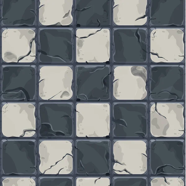 Chessboard Black White Tile Bricks Game Background Cartoon Style Seamless — Stock Vector