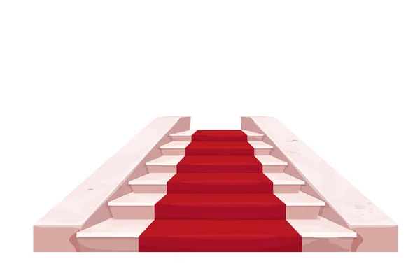 大理石典雅的楼梯城堡仙女内部用红地毯 中世纪的物体在卡通风格上与白色背景隔离 游戏资产 室内建筑 矢量说明 — 图库矢量图片