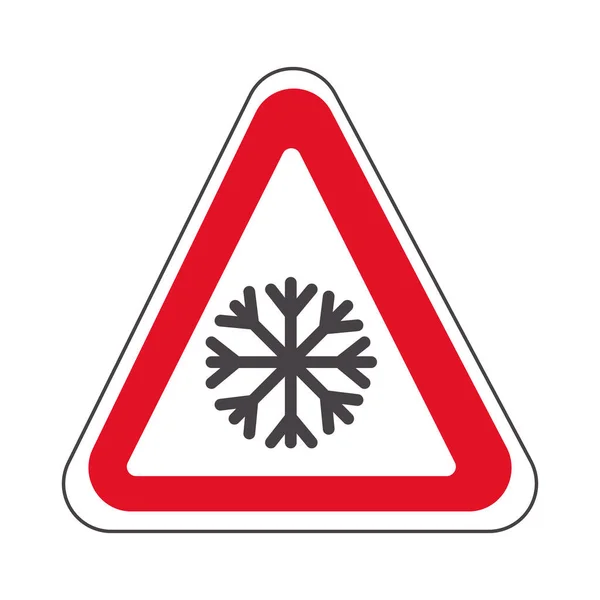 交通警告標識降雪 黄色の三角形隔離された白い背景に氷 雪や雪の危険 ベクターイラスト — ストックベクタ