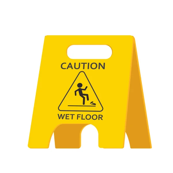 Wet Floor Caution Warning Sign Yellow Symbol Isolated White Background — Stock Vector