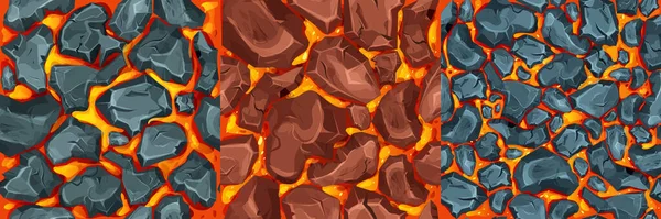 Lava Magma Met Stenen Cartoon Stijl Naadloze Patroon Achtergrond Eruptie — Stockvector