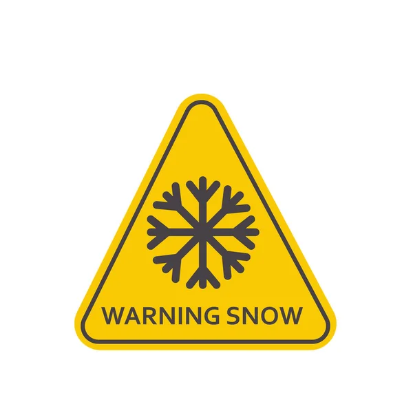 Dopravní Zácpa Varovné Znamení Sněžení Žlutý Trojúhelník Led Izolovaném Bílém — Stockový vektor