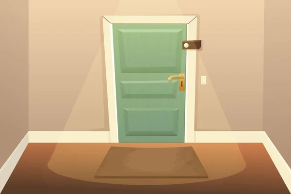 Leerer Flur Mit Verschlossener Tür Interieur Cartoon Stil Niedliche Details — Stockvektor