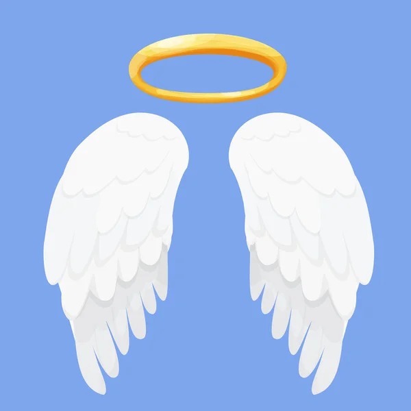 白と天使の翼ハロー 青の背景に隔離された漫画のスタイルでニンバス 装飾のためのデザイン要素 ベクターイラスト — ストックベクタ