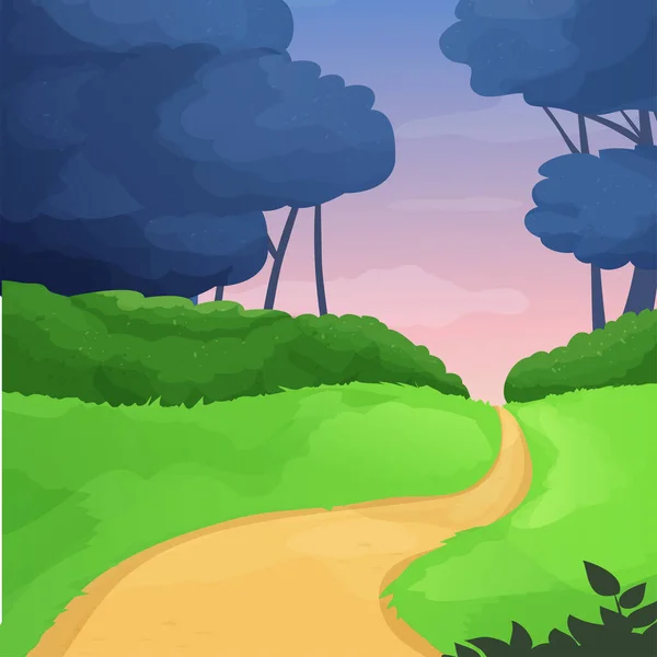 Game Level Achtergrond Magische Weg Fantasie Landschap Cartoon Stijl Weg — Stockvector