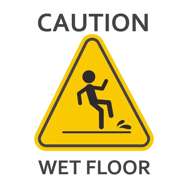 Wet Floor Caution Warning Triangle Sign Yellow Symbol Text Caution — Stock Vector