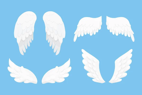 Set Angel Wings White Cartoon Style Isolated Blue Background Design — Stock Vector