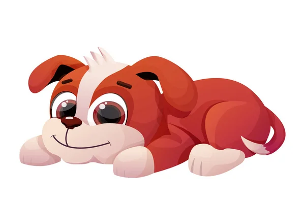 Szczeniak Kłamie Słodkie Dziecko Pies Zwierzę Uroczym Ogonem Komiksowym Stylu — Wektor stockowy