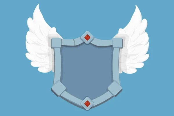 Stone Shield Frame Gemstones Wings Game Reward Board Cartoon Style — Stock Vector