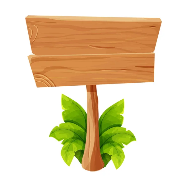 Dřevěný Tablet Texturovaný Panel Tabule Listy Džungle Karikaturním Stylu Izolované — Stockový vektor