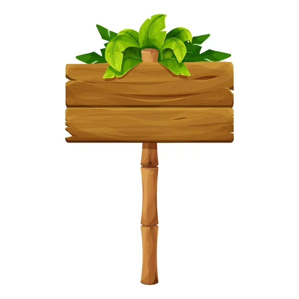 Trä Skylt Med Bambu Stick Ant Tropiska Blad Tecknad Stil — Stock vektor