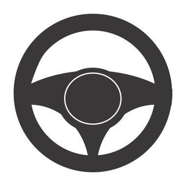 Çizgi film tarzında direksiyon beyaz arka planda izole edilmiş. Otomatik kumanda, test sürüşü. Siluet sembolü. Vektör illüstrasyonu